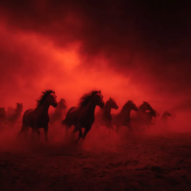 Stampede of Wild Horses in an Apocalyptic Wasteland