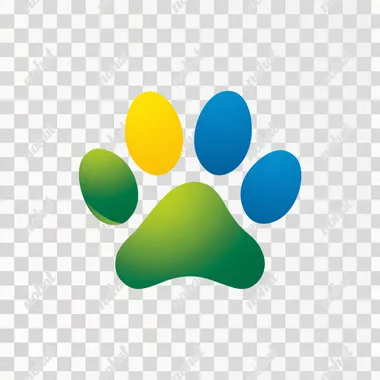 Create a pet shop logo featuring a paw print as the central icon. The logo should be minimal, with smooth, rounded lines that depict the paw shape. Use vibrant colors like yellow, green, or blue to give it a cheerful, playful feel. The design should be simple but highly recognizable, appealing to pet owners and animal lovers. The logo should be suitable for branding on pet shops, animal care services, or pet accessories. 0786usamawaheed    5sdpowd