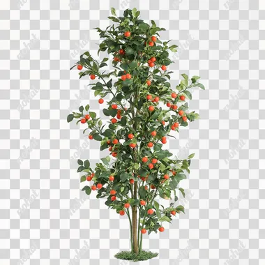 Ilex aquifolium plant white background, 4 meter long shrub with red fruits on it