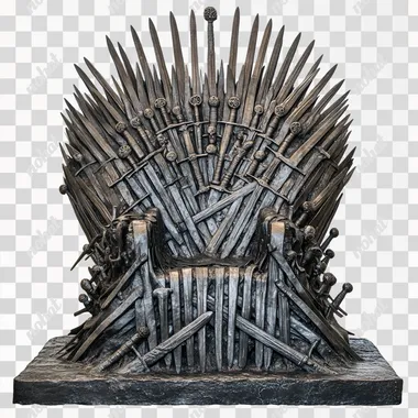 a high resolution photo of the iron throne from game of thrones, it is a throne made of swords, isolated on a white background