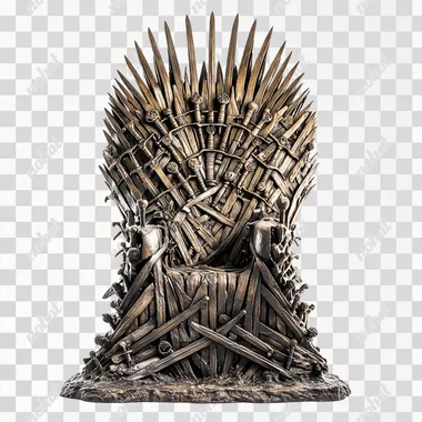 a high resolution photo of the iron throne from game of thrones, it is a throne made of swords, isolated on a white background