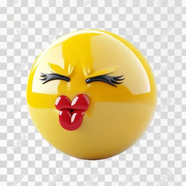 yellow emoticon, with extremely pursed,lips, as for giving a fast kiss, completely white background, happy