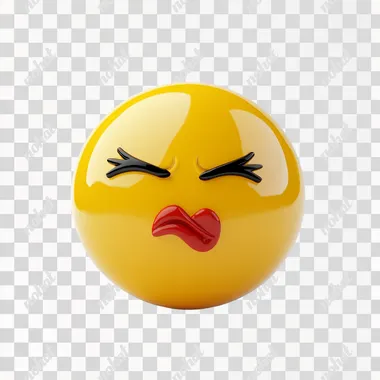 yellow emoticon, with extremely pursed,lips, as for giving a fast kiss, completely white background, happy