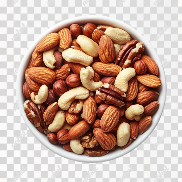 PNG Bowl of Mixed Nuts on Table, Hyper Realistic Top View Photography