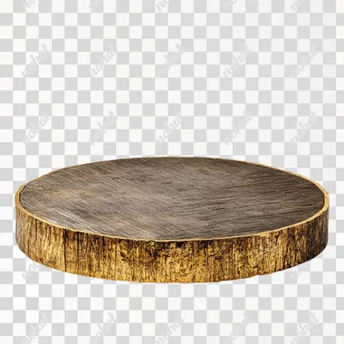a round platform made out of wood and gold on white background