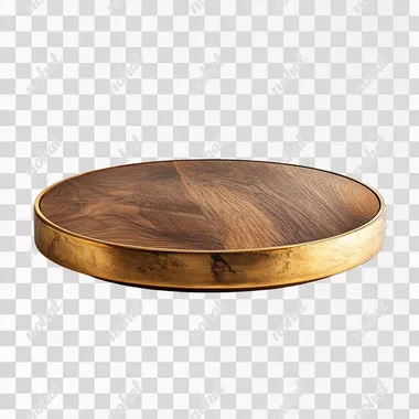 a round platform made out of wood and gold on white background