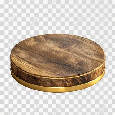 a round platform made out of wood and gold on white background