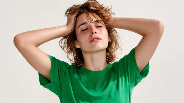 Candid Portrait of a Young Woman Feeling Overheated