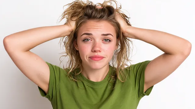 Overheated Young Woman Fanning Herself in Studio