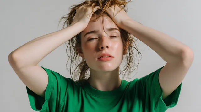 Candid Portrait of a Young Woman Cooling Down