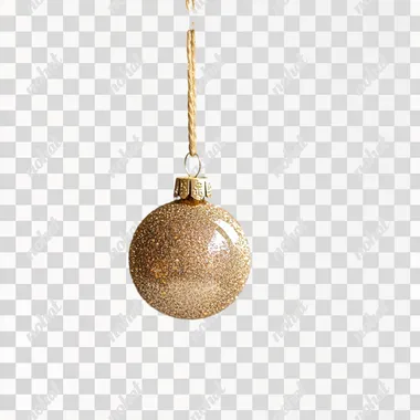 beautiful golden New Year's tree decorations balls hanging on ropes on a white background
