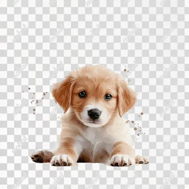 a fluffy puppy watercolor painting, gentle colors, delicate details, whimsical style, isolated on white background --s 200  mdildtb
