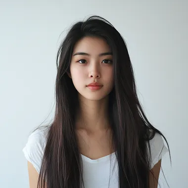 A beautiful hongkong girl with long hair, portrait . white background