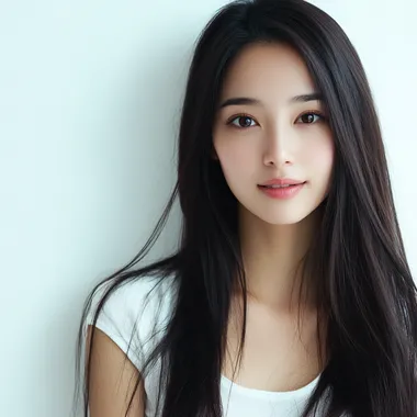 A beautiful hongkong girl with long hair, portrait . white background