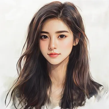 A beautiful hongkong girl with long hair, portrait . white background