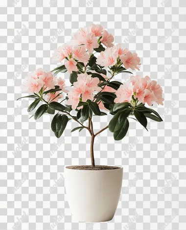 realistic photo, high quality, potted rhododendron on white background