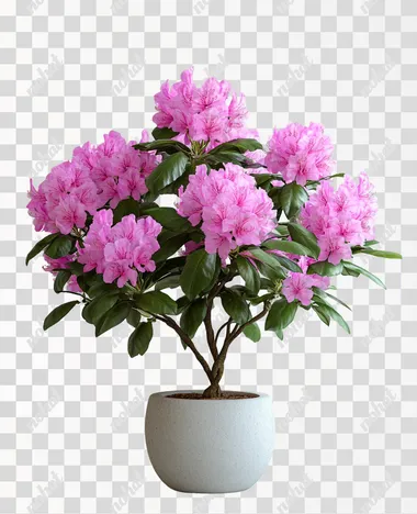 realistic photo, high quality, potted rhododendron on white background