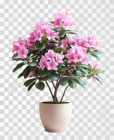 realistic photo, high quality, potted rhododendron on white background