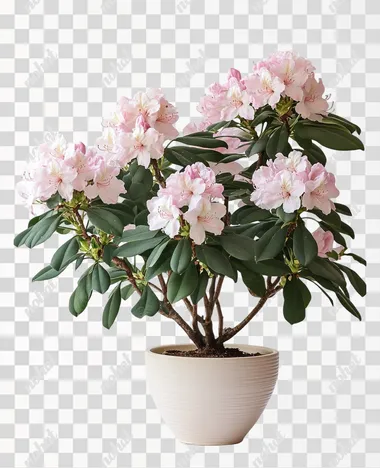 realistic photo, high quality, potted rhododendron on white background