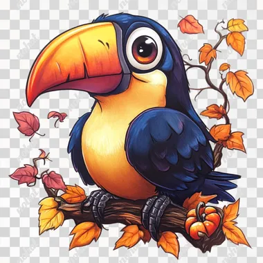 cartoon toucan, october vibe, white background