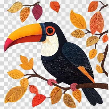 cartoon toucan, october vibe, white background