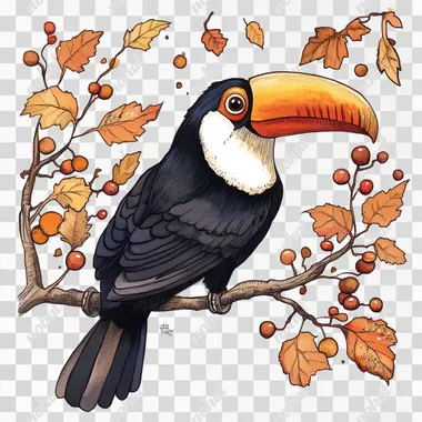 cartoon toucan, october vibe, white background