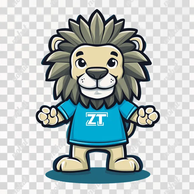 Confident Cartoon Lion Mascot in Bold Blue T-Shirt Design