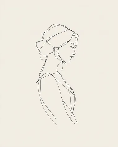 A simple line drawing of an elegant portrait created with continuous lines that flow together in a single stroke to form the entire figure, depicted on a white background. The illustration is minimalistic and evokes geometric shapes, focusing only on contouring without any internal details or shading, creating a sleek silhouette that captures its graceful posture and movement. This design emphasizes simplicity and modern aesthetics while maintaining clarity against a pure white backdrop. Vector art.