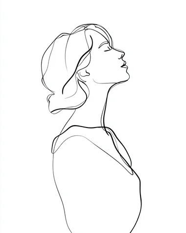 A simple line drawing of an elegant portrait created with continuous lines that flow together in a single stroke to form the entire figure, depicted on a white background. The illustration is minimalistic and evokes geometric shapes, focusing only on contouring without any internal details or shading, creating a sleek silhouette that captures its graceful posture and movement. This design emphasizes simplicity and modern aesthetics while maintaining clarity against a pure white backdrop. Vector art.