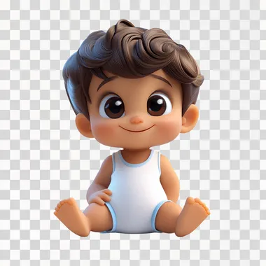 A 3d cartoon baby boy figure with white border and white background, rendered in 3D with high resolution, detail and quality, Disney style --s 250