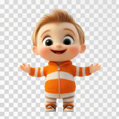 A 3d cartoon baby boy figure with white border and white background, rendered in 3D with high resolution, detail and quality, Disney style --s 250