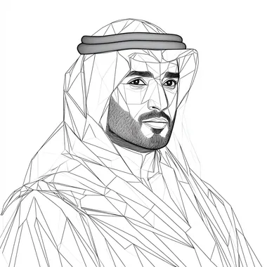 geometric illustration of a saudi prince, wearingi ghatra and the illustration is only outline without coloring