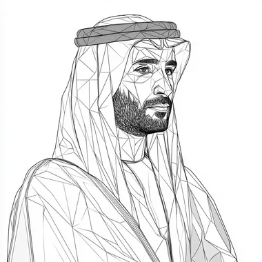 geometric illustration of a saudi prince, wearingi ghatra and the illustration is only outline without coloring