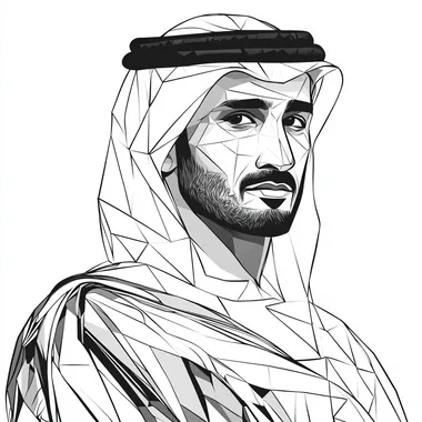 geometric illustration of a saudi prince, wearingi ghatra and the illustration is only outline without coloring