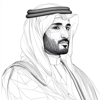 geometric illustration of a saudi prince, wearingi ghatra and the illustration is only outline without coloring