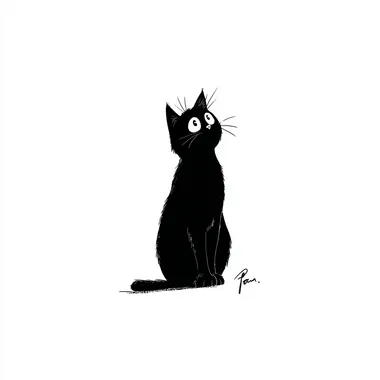 Silhouette of an evil plotting cat, simple clipart style vector illustration isolated on white background. Minimal details, simple shapes, drawn in black ink on paper, clipart isolated on pure white background, monochrome minimalist style