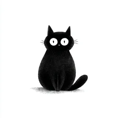 Silhouette of an evil plotting cat, simple clipart style vector illustration isolated on white background. Minimal details, simple shapes, drawn in black ink on paper, clipart isolated on pure white background, monochrome minimalist style