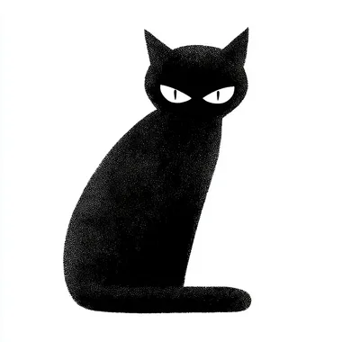 Silhouette of an evil plotting cat, simple clipart style vector illustration isolated on white background. Minimal details, simple shapes, drawn in black ink on paper, clipart isolated on pure white background, monochrome minimalist style