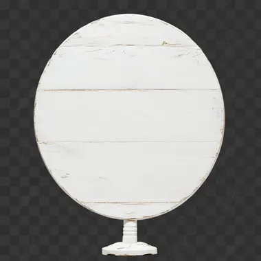 white oval wooden sign on white background