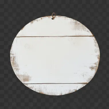 white oval wooden sign on white background