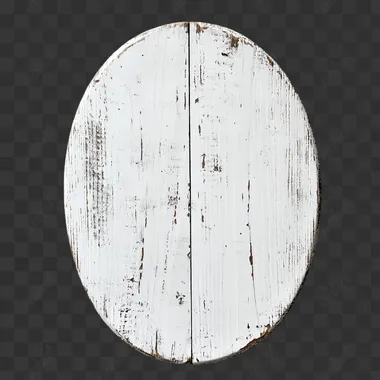 white oval wooden sign on white background