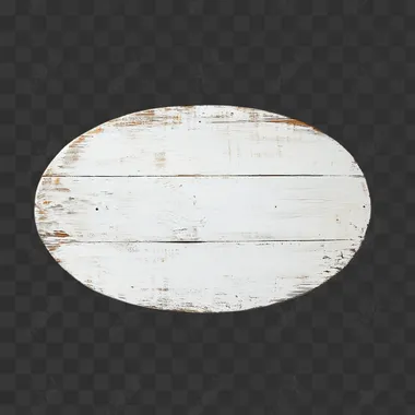 white oval wooden sign on white background