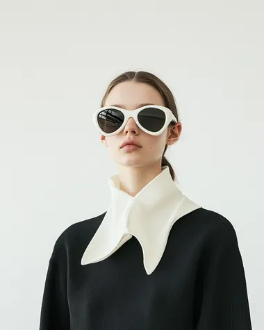 Thin and delicate amorphously organic glasses made of cloth material. Worn by a mobel   dl5ez83