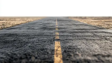 Straight asphalt road isolated on transparent background