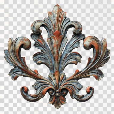 a color picture of an old metal decorative piece on a white backgroud