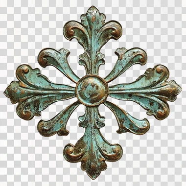 a color picture of an old metal decorative piece on a white backgroud