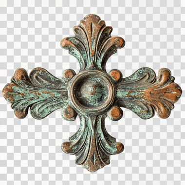 a color picture of an old metal decorative piece on a white backgroud