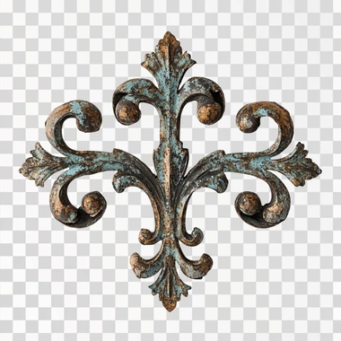 a color picture of an old metal decorative piece on a white backgroud