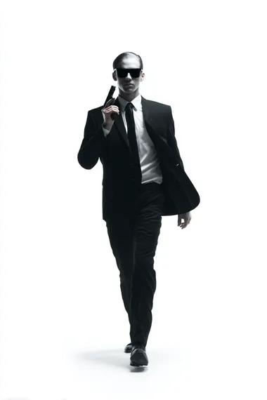A SECRET SERVICE AGENT ISOLATED ON A WHITE BACKGROUND