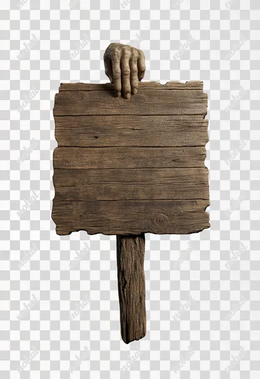 A wooden sign with an arm protruding from the bottom, set against a green screen background. This appears to be a game item or asset, with a fantasy-inspired style.